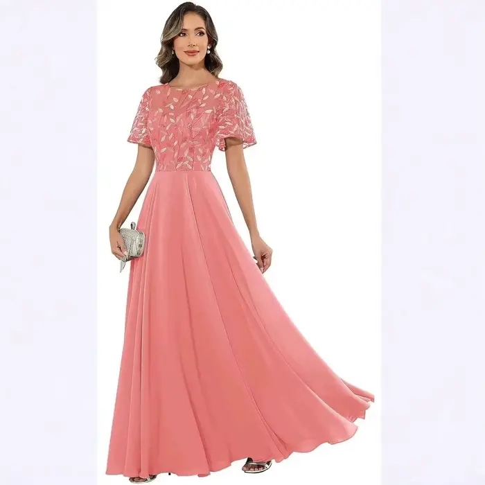 Robe longue en tulle à appliques florales pour femme