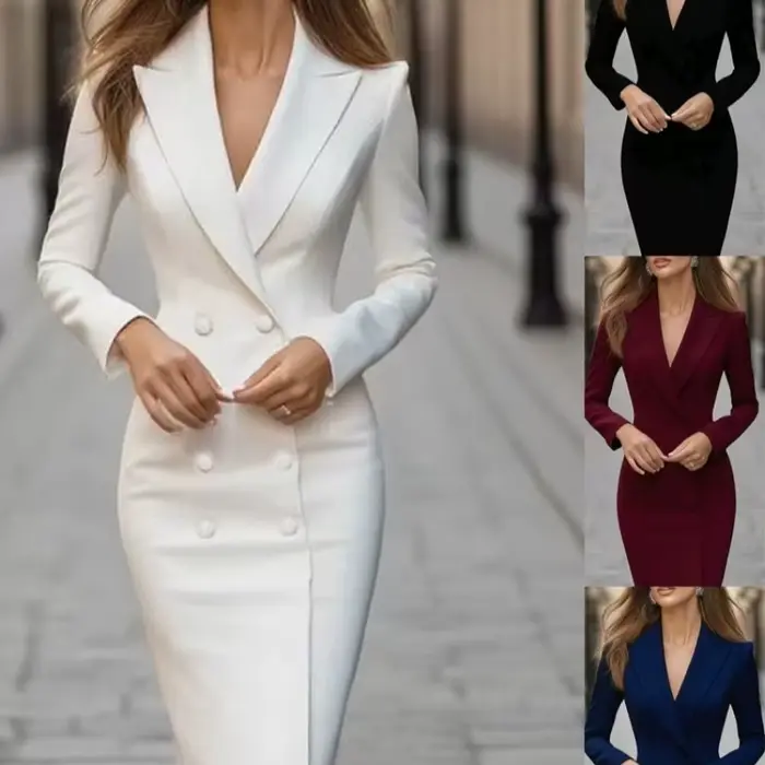 Robe longue à double boutonnage en polyester et coton pour femmes, col en V, silhouette ample, style décontracté, printemps été