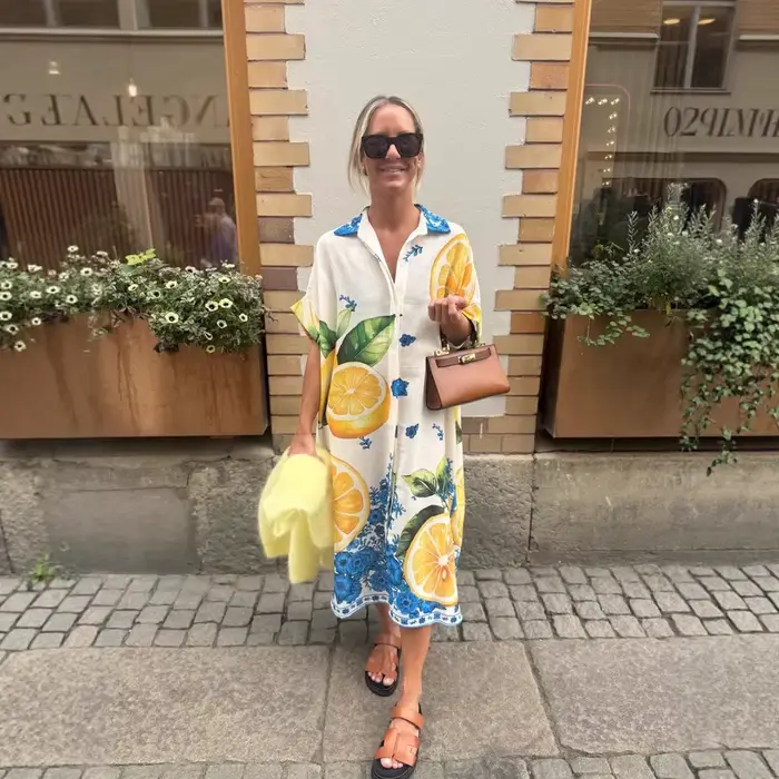 Robe chemise imprimée citron pour femmes