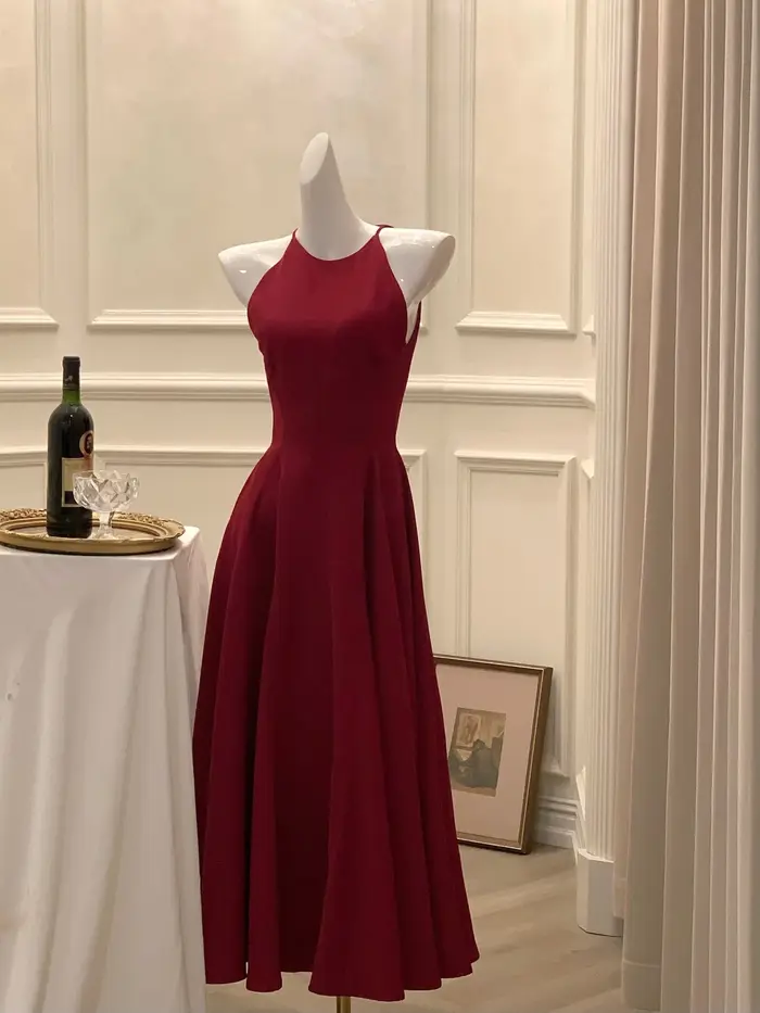 Robe longue soirée vintage femme col licou uni ligne a princesse mariage bal nouvelle collection printemps