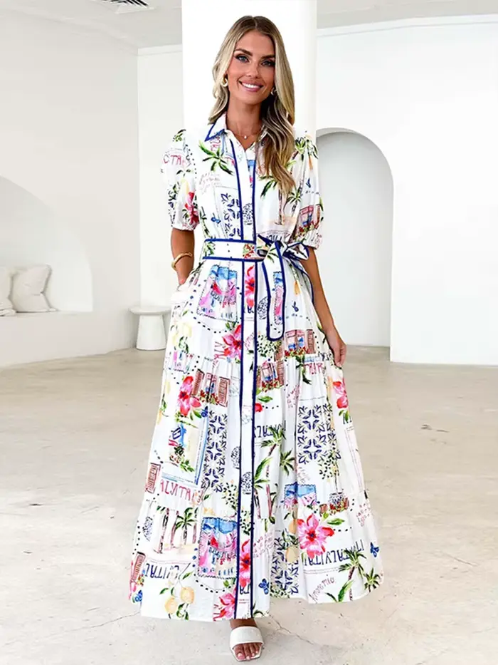 Robe longue imprimée à la mode pour femmes