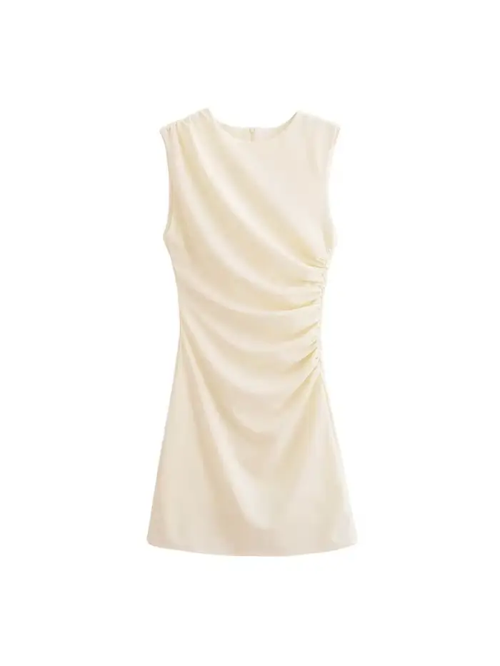 Robe drapée TRZA en polyester pour femmes, sexy et club, mini, sans manches, col rond, occasion spéciale