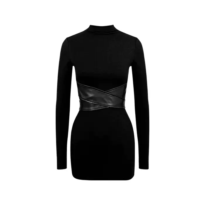 Mini robe noire à manches longues pour femmes