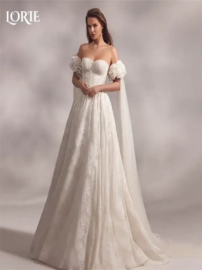 LORIE dentelle robes de mariée chérie bouffée épaules dénudées princesse robe
