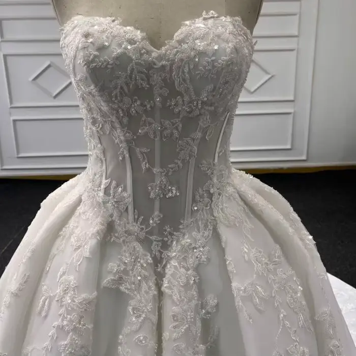 Eslieb-Robe de Mariée Blanche en Dentelle avec Perles Sexy