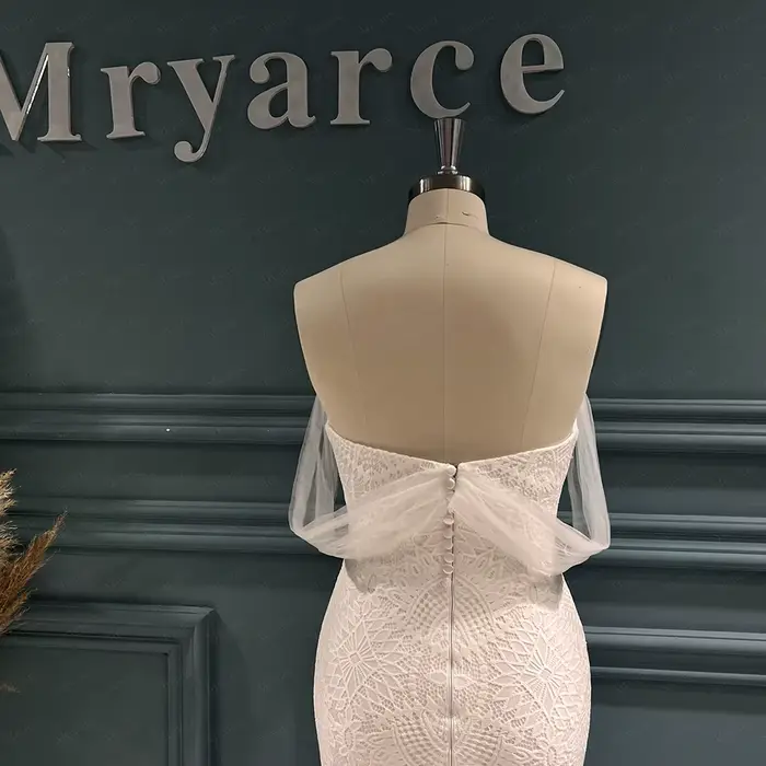 Mryarce col plongeant épaules dénudées dentelle sirène robes de mariée extensibles