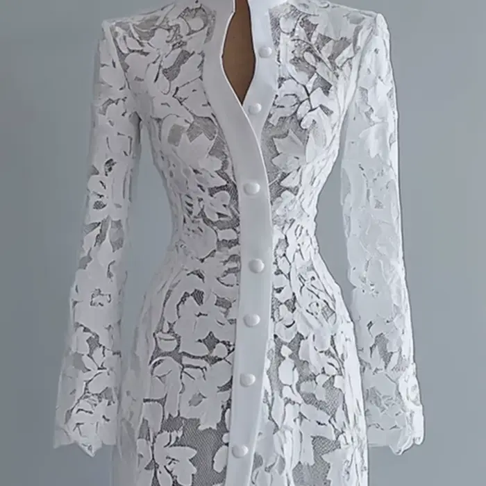 Robe en dentelle avec col montant et volants pour femmes, style American Retro, pour les occasions spéciales automnales et hivernales ```