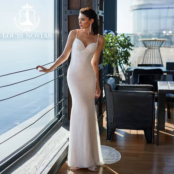 LOUIS NOVIAS 2IN1 robe De mariée sirène avec veste chérie perles paillettes mince trompette
