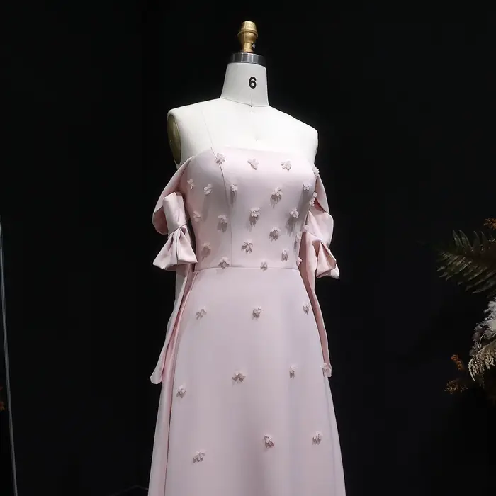 Sharon Said Robe de soirée rose élégante pour femme avec perles florales 3D surjupe à manches longues pour mariage SS540 personnalisable
