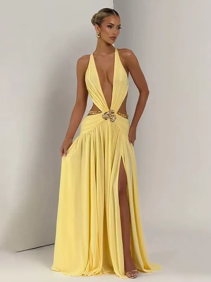 Robe Townlike Léopard A-Ligne Maxi Femme Col Monté Pour Soirées Gala Réceptions Mariages Occasions Spéciales
