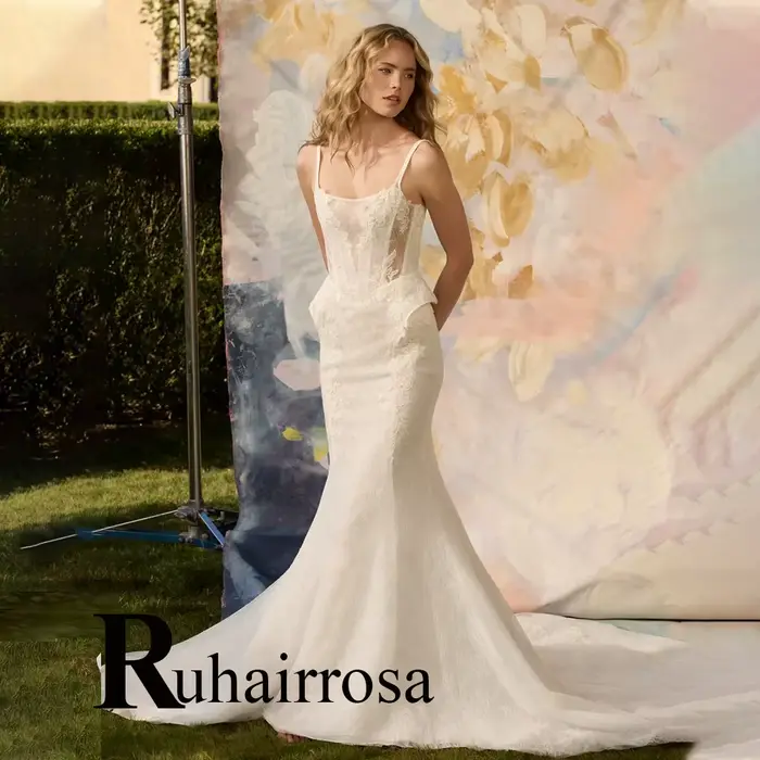 Ruhair à la mode encolure dégagée robes De mariée à lacets Corset dentelle Appliques sirène robe De 