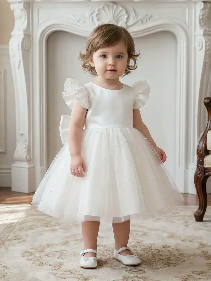 Robe de princesse blanche élégante pour filles avec manches volantées