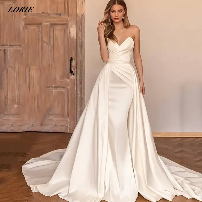 LORIE Sexy Satin épaules dénudées robes de mariée détachable Train chérie a-ligne personnalisé ivoir