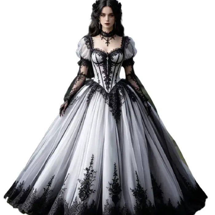 Robe de mariée gothique victorienne vintage en tulle noir dégradé ombré avec roses 3D pour femmes romantiques sombres occasions spéciales