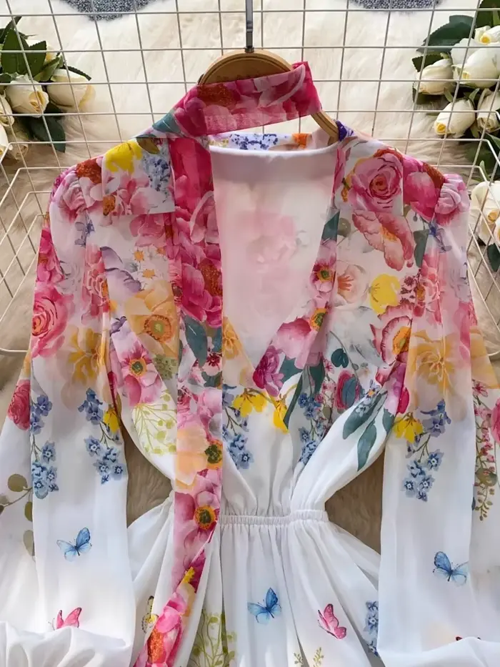 Robe de Soirée Élégante et Vintage avec Ruban Imprimé pour Femme