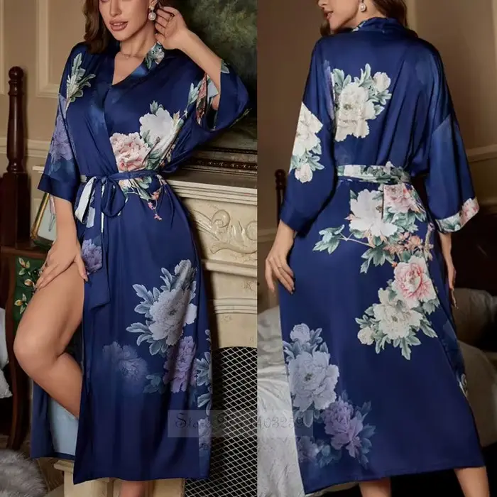 Peignoir kimono à manches mi-longues de style japonais pour femmes