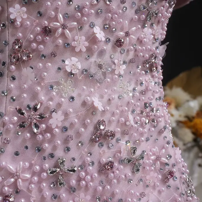 Robe de soirée Sharon Said rose personnalisée avec perles et cristal pour femmes d'exception pour soirées officielles