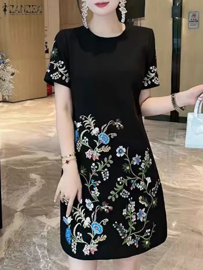 ZANZEA 2025 mode été femmes bohème à manches courtes genou Robe coréenne imprimé fleuri