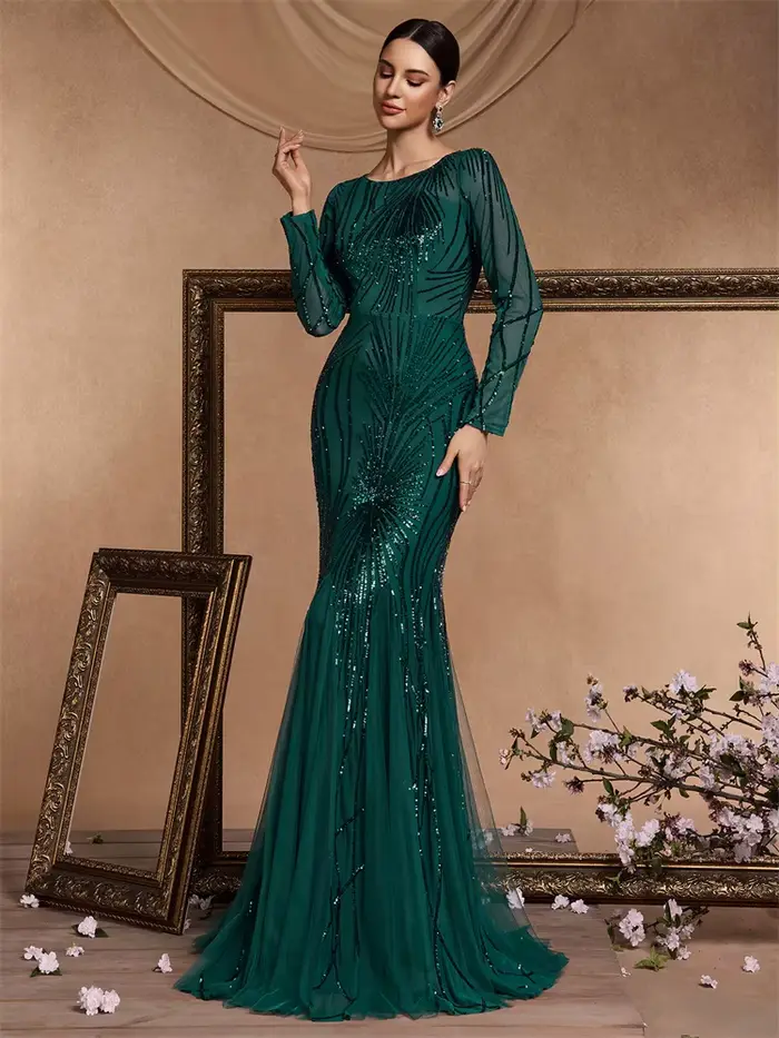 Robe de soirée en tulle polyester sirène pour femmes élégantes occasions spéciales bal soirée officielle