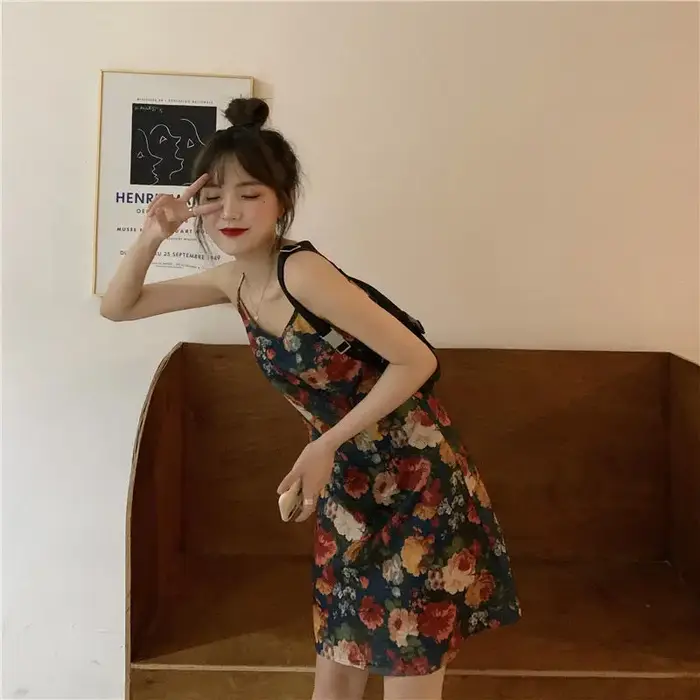 Robe Féminine Élégante Style Vintage pour Occasions Spéciales Saison Été Coupe Ample Motif Floral Polyester