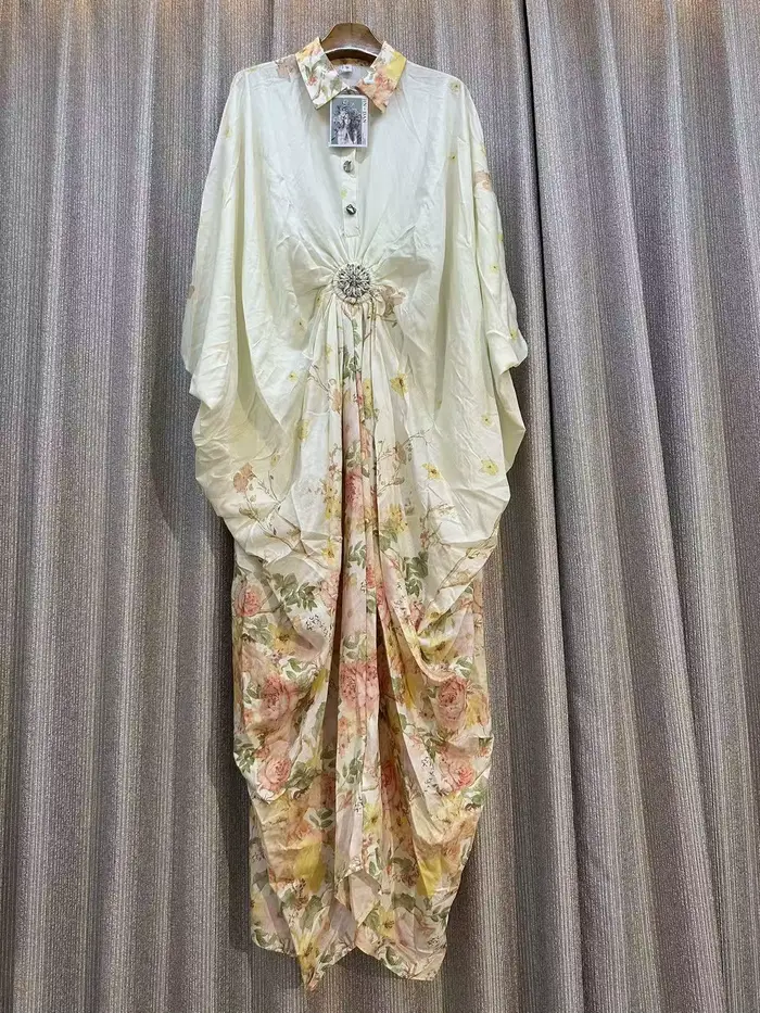 Robe imprimée ample pour femme, manches chauve-souris, nouveau design rétro, mode décontractée, coup