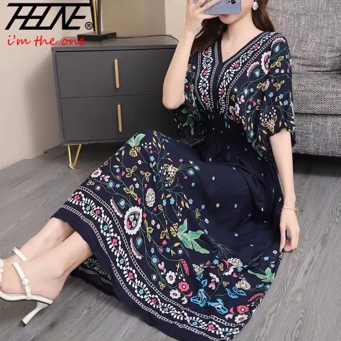 Bohème floral mode robe d'été 2024 femmes Maxi longue plage vacances voyage indien vêtements vestidos Para Mujer Vintage décontracté