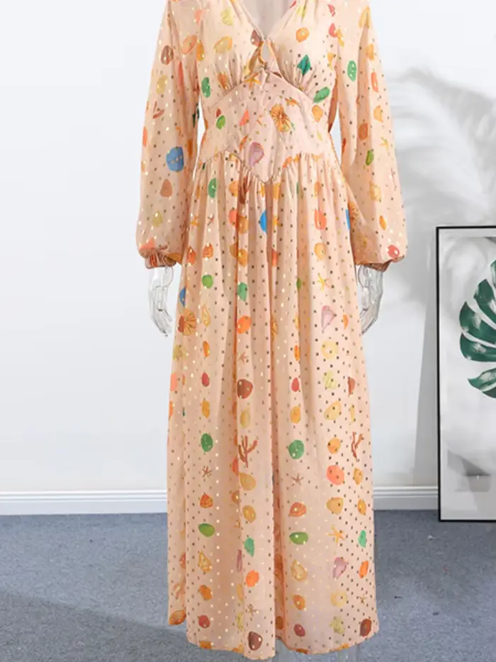 Robe longue bohème imprimée pour femme