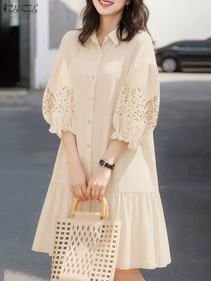 2026 ZANZEA printemps dentelle Crochet Robe d'été Mini
