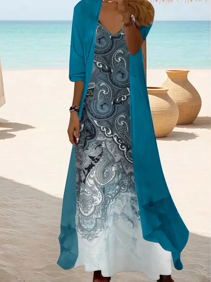 Robe longue grande taille à imprimé floral avec couverture transparente