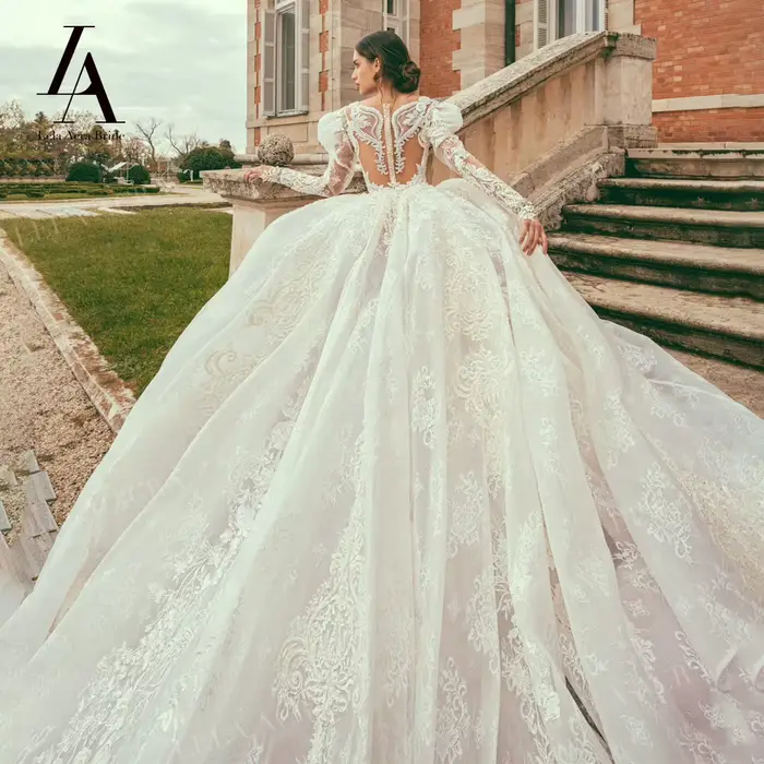 Robes de mariée LelaAcra Sweetheart pour femmes 2026 à manches longues avec appliques