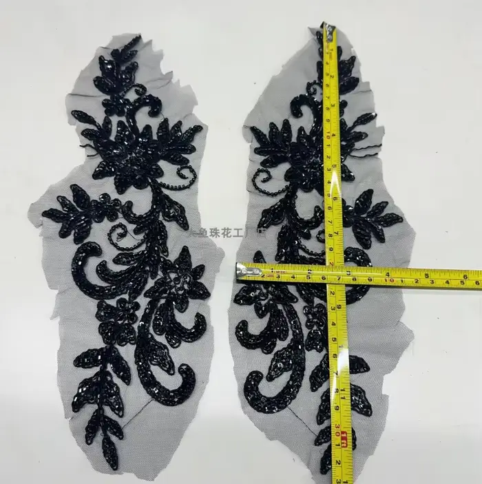 Accessoires de robe en maille de perles noires et champagne, appliques de corsage de dentelle décora