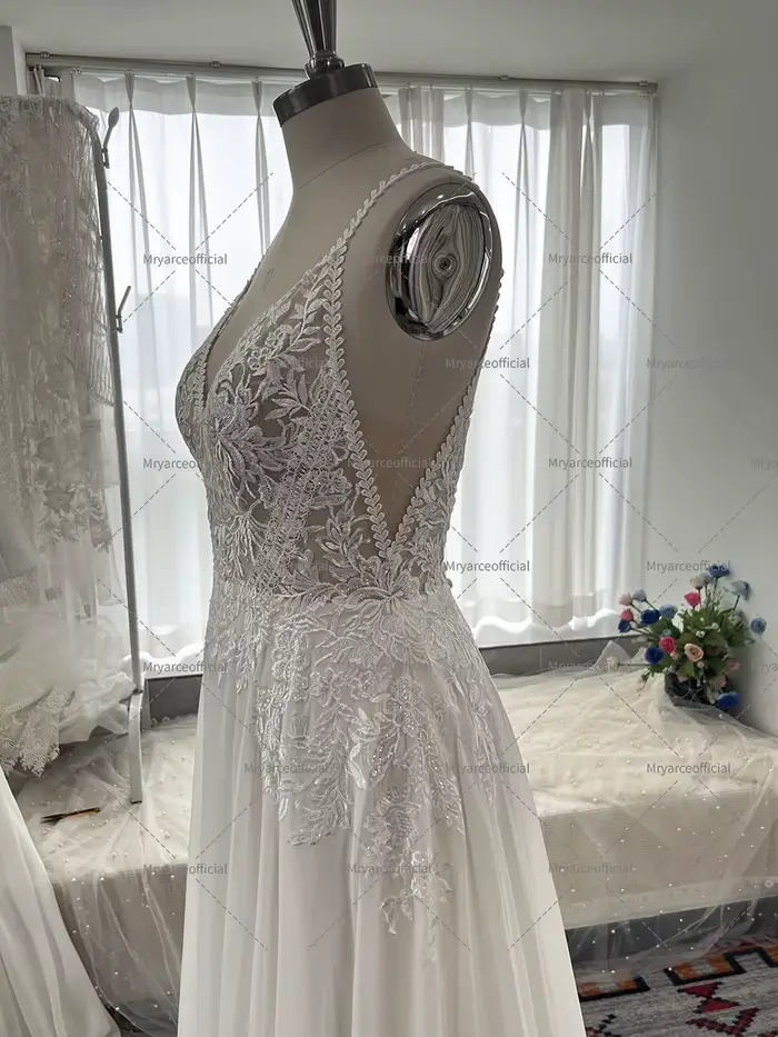 Mryarce mousseline de soie une ligne paillettes dentelle bretelles Spaghetti fluide robe de mariée robes