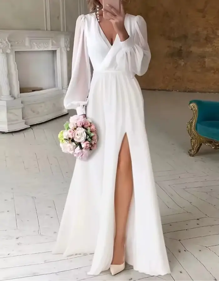Robes de mariée bohèmes personnalisées en mousseline de soie pour la plage