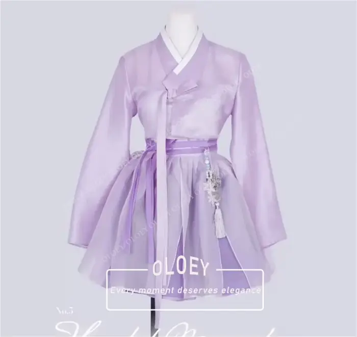 OLOEY Ensemble de robe de cocktail courte vintage Hanbok coréen pour spectacle