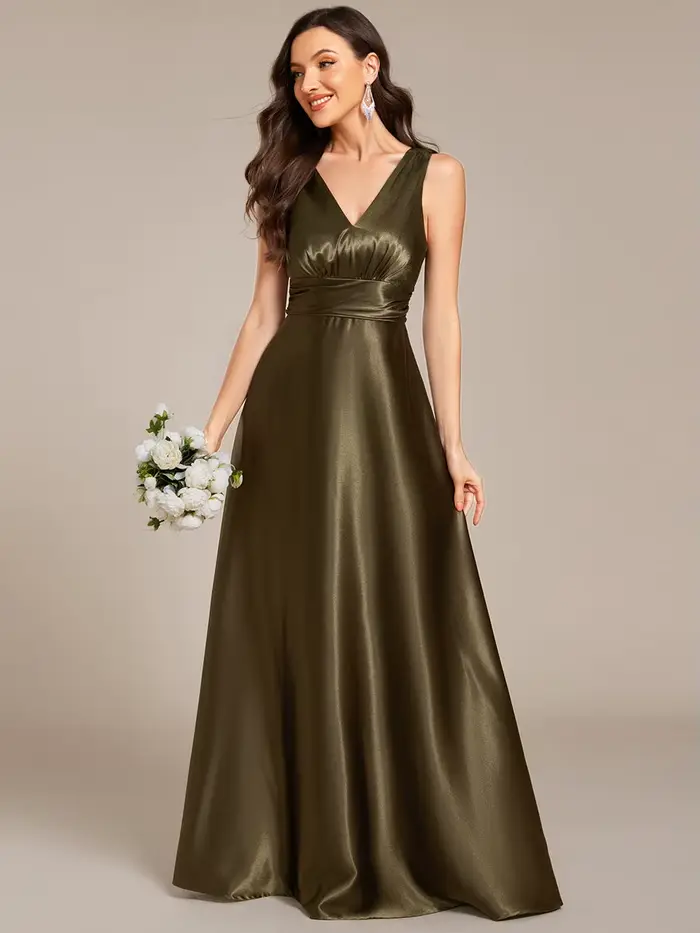 Robes de soirée élégantes, col en V profond, taille empire, poches en satin, longueur au sol, robe d