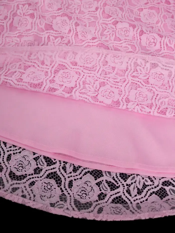 Robe rose à épaules dénudées manches bouffantes dentelle florale ligne A pour femmes soirées d'entreprise anniversaires mariages