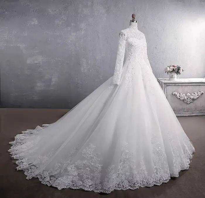 Robe de mariée musulmane en dentelle européenne et américaine 2026