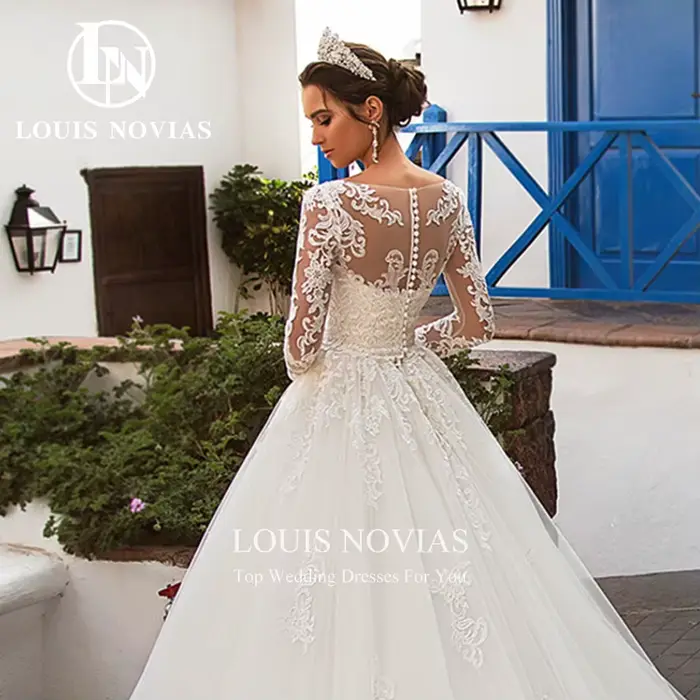 LOUIS NOVIAS robe De mariée pour femmes avec veste Sexy à manches longues Appliques longue queue bouton dentelle