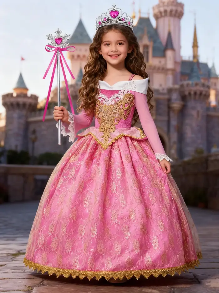 Fille Aurora robe de princesse enfants luxueux Cosplay Costume Rose