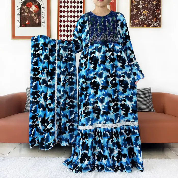 Robe longue Kashkha 2026 en coton imprimé pour femmes, style décontracté, abaya africaine, robe de fête et de vacances