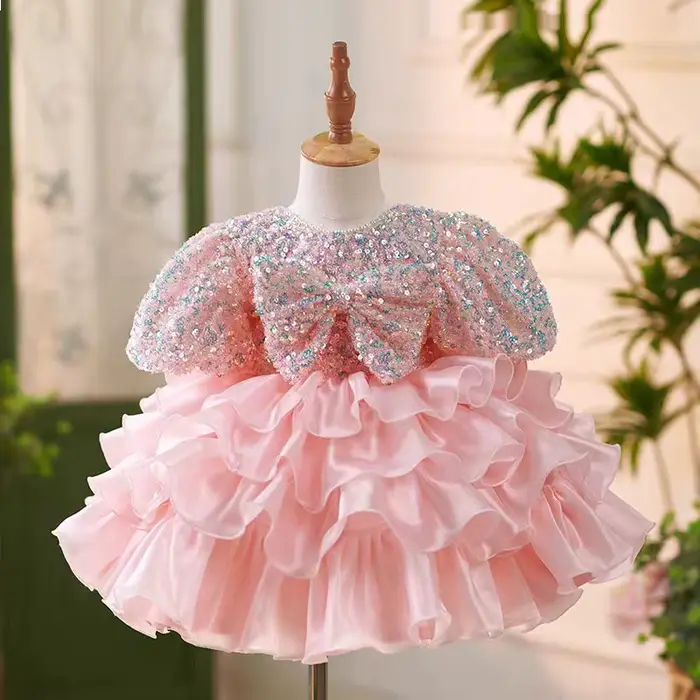 Jill Wish J453 robe à fleurs rose brillant pour filles, avec nœud en dentelle, manches bouffantes, p