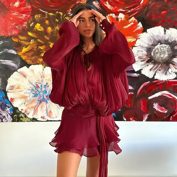 Robe mini élégante Gaono coupe trapèze à lacets pour fête manches évasées mode féminine soirée d'été automne