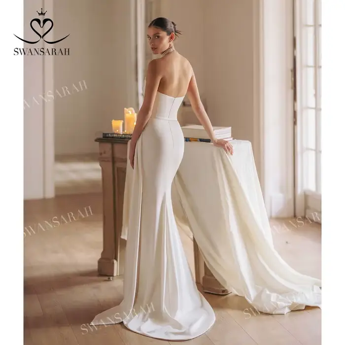 Robe de mariée sirène en satin 2 en 1