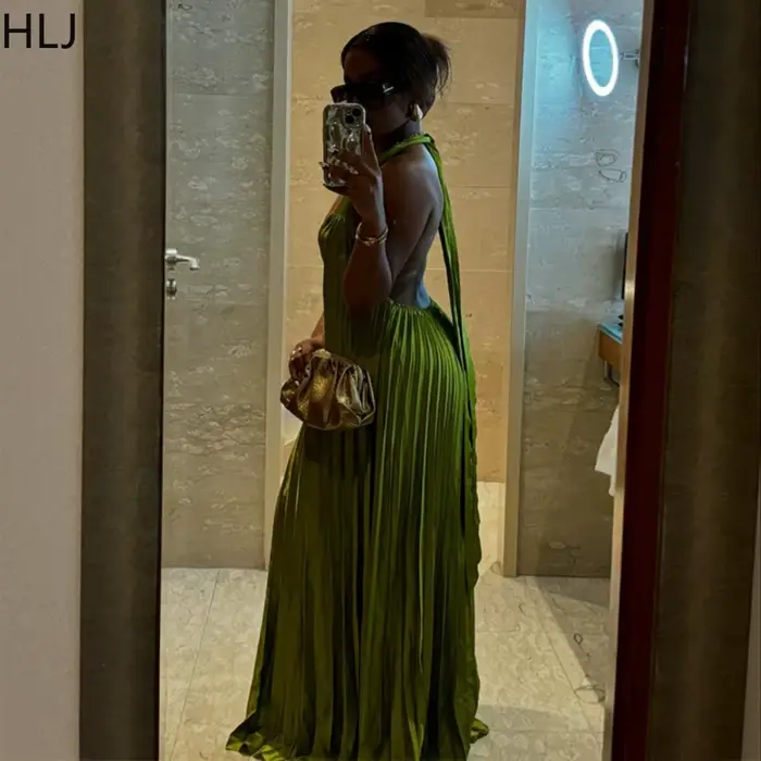 HLJ – robe longue plissée élégante pour femmes
