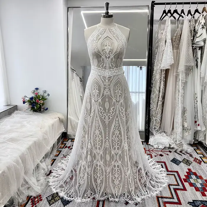 Mryarce dentelle une ligne licou robes de mariée avec des glands