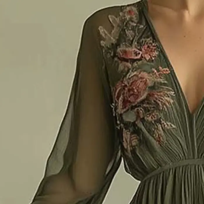 Robe bohème décontractée en polyester avec col en V et plis pour femmes - Maxi robe de soirée et de festival