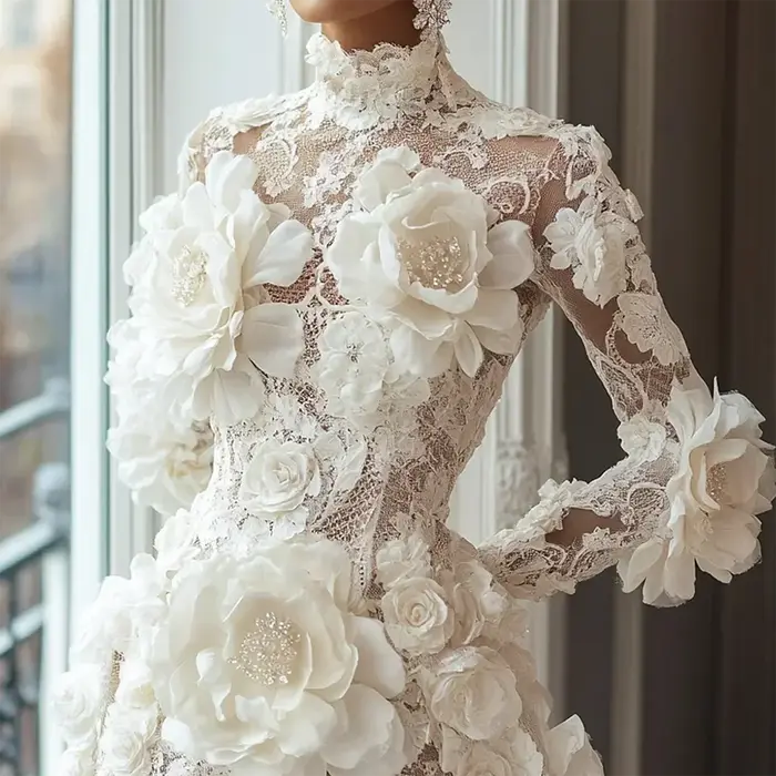 Robes de Cocktail de luxe col haut fleurs manches longues Mini robe exquise haute qualité robes de s