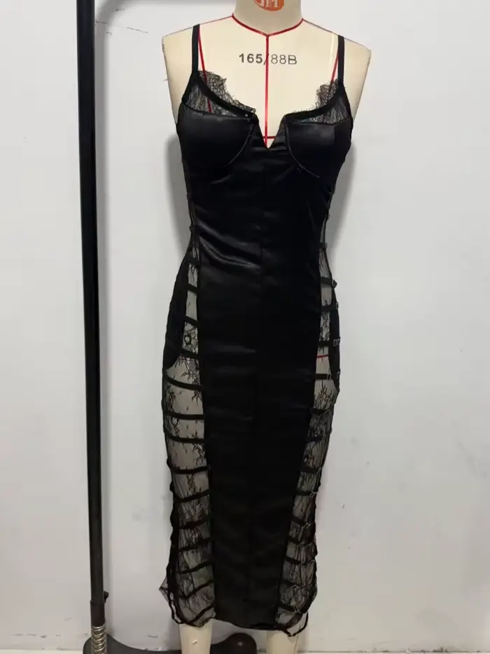 Robe de soirée en dentelle transparente beige pour femmes, col en V, sans manches, silhouette gaine, tenue de fête pour occasions spéciales