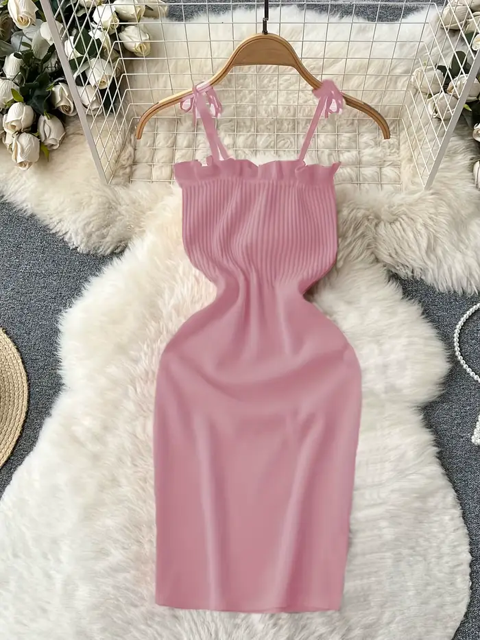 Robe côtelée à lacets, élégante