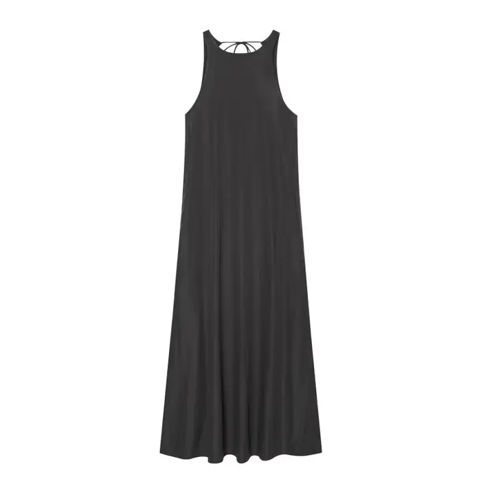 Robe midi sans manches pour femme - Robe longue en tissu drapé à col halter, avec fente latérale, co